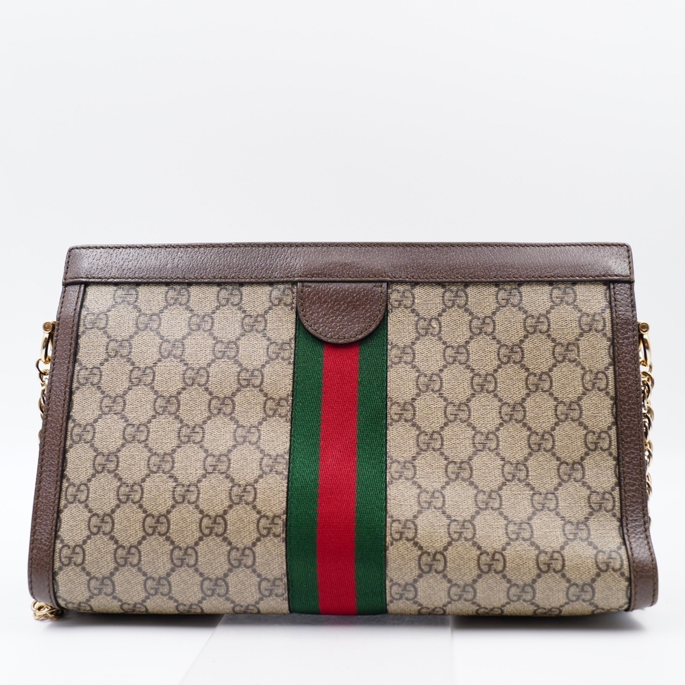 Gucci Beige Monogram Shoulder Bag with Green and Red Web Stripe - Picture 7 of 16